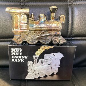 Vintage Puff Puff Train Engine Silver
Plated Metal Bank with Box New